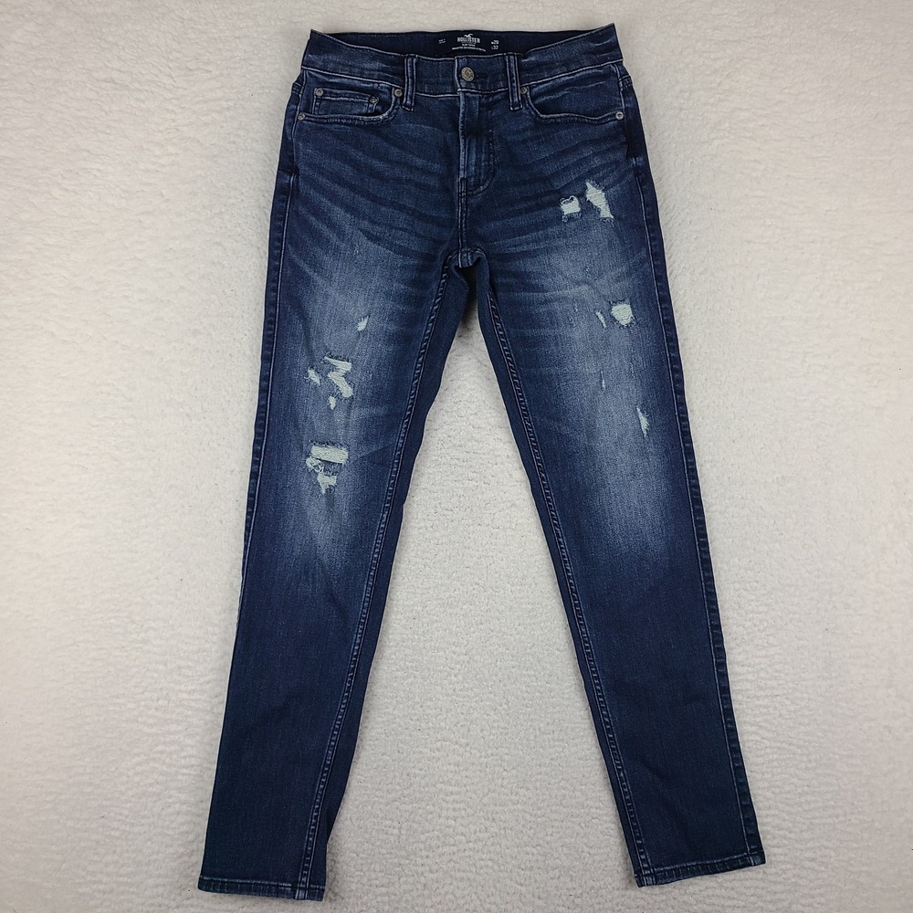 Hollister Jeans Mens 29x32 Blue Slim‎ Taper Advanced Stretch Distress Dark Wash